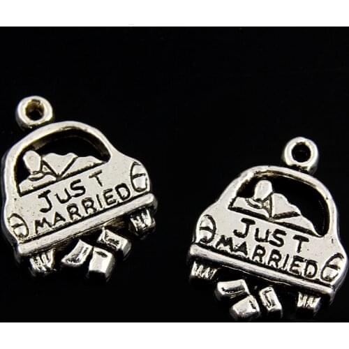 Newest 20 Pieces/Lot 15mm*20mm Antique Silver Plated Just Married Lover Car Charms For Diy Jewelry Making