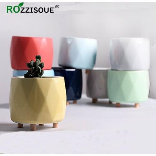 NEW Multicolor Macaron Geometric Flower Pot Ceramic Hydroponic Bonsai Pot Office Decor Small Succulents Pots Potted Plantenpot