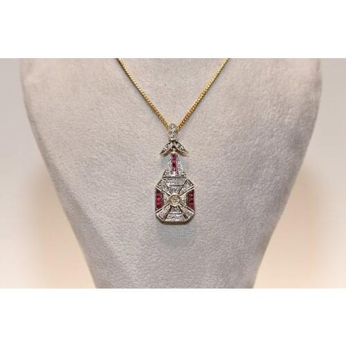 Original Art Deco 18k Gold Natural Diamond And Caliber Ruby Decorated Amazing Necklace
