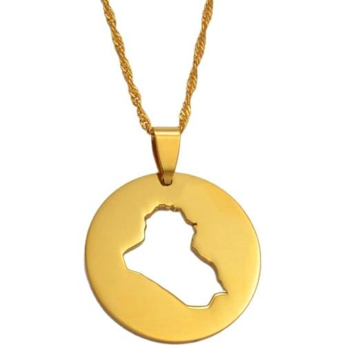 Anniyo Round Iraq Map Pendant Necklaces Gold Color Jewelry The Iraqi Peoples Patriotic Gifts #017121