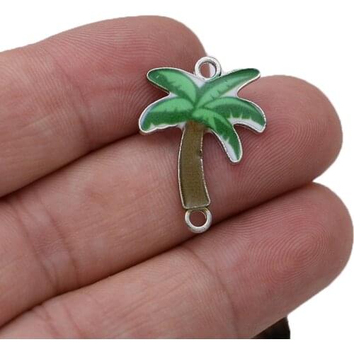 10pcs Silver Plated Green Coconut Tree Charm Connector for Jewelry Making Bracelet Necklace Accessories DIY Craft