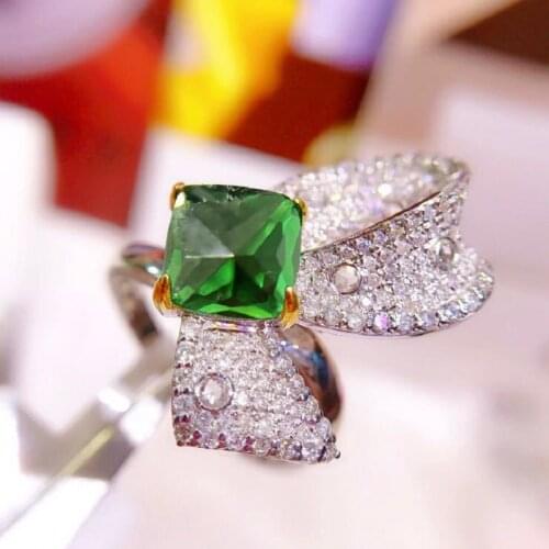 QTT Exquisite 925 Sterling Silver Ring Dazzling Jewelry Green AAA CZ Bowknot Shape Design Ring for Women Gifts