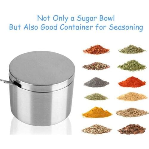 Stainless Steel Sugar Bowl And Sugar Spoon, Multi-Function Sugar Container Spice Container Salt Jar Condiment Bowls Sugar Jar