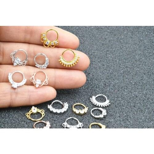 50pcs CZ Gems Nose Ring Earring Ear Studs Diath Tragus Cartilage Hoop Ring Sliver/Gold/Rose Gold Body Piercing NEW Shine Hoop
