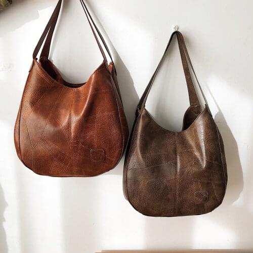 2020 Best Option Women Handbags Large Capacity Retro Stitching Shoulder bags PU Big Bag Tote Brand Popular for girls