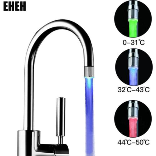 EHEH LED Kitchen Faucet Aerators 3-color Sink Faucet Power Shower Light Temperature control Kitchen Tap RGB faucet Shower Head