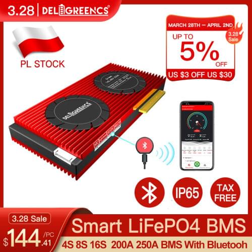 Poland stock Smart BMS 4S 12V 250A 8S 200A UART Bluetooth control for 12V LiFePO4 Battery RV Power storage with balance EU stock