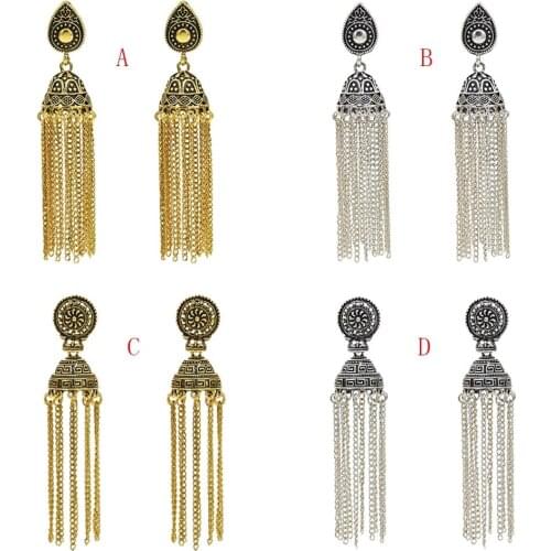 Vintage Big Bell Earrings Indian Gypsy Jewelry Boho Ethnic Long Tassel Ladys Earrings