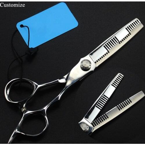 Customize logo japan 440c Ice calcination 6'' cut hair salon scissors cutting barber makas Thinning shears hairdressing scissors