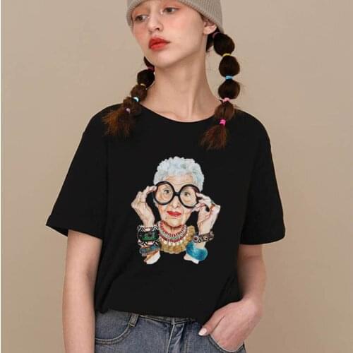 New arrival 2019 Summer Tumblr Fashion Old Women Print T Shirt Women O-neck Short Sleeve Tops For Women Kawaii
