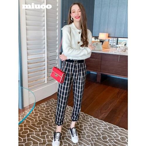 Womens casual pants with retro Plaid high waist belt and loose waist 2021 Spring new High Quality Top Quality