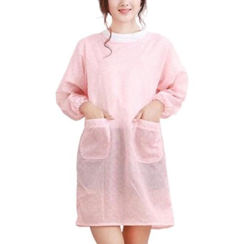 Women Floral Waterproof Long Sleeve Kitchen Cooking Baking Apron Working Smock