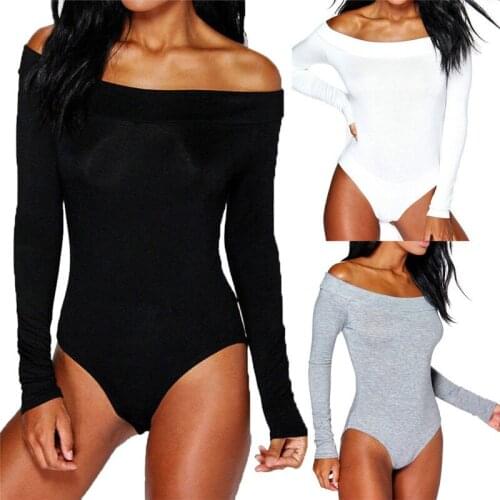 Sexy Bodycon Bodysuit Long Sleeve Square Neck Sheath Open Crotch Basic White Black Overalls Women Skinny Body Top