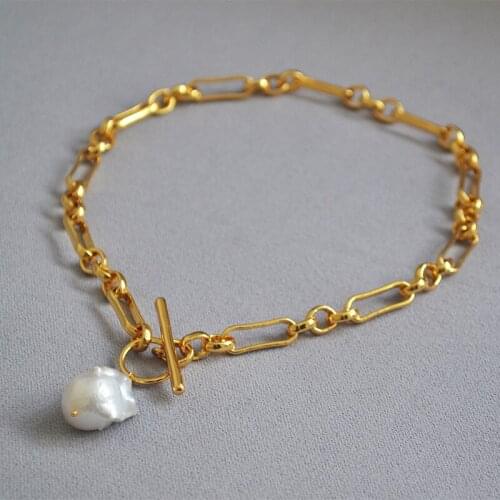 Women designer chain natural freshwater baroque pearl necklace entry lux jewelry
