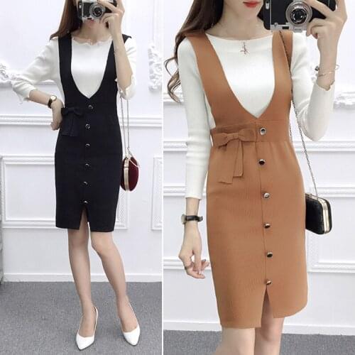 Dress autumn and winter 2019 spring womens new slim knit strap skirt high waist bow skirt skirt