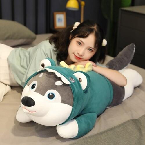 1pc 80/100CM Kawaii Husky with Clothes Plush Toys Stuffed Soft Animal Cute Animal Lying Dog for Kids Girls Birthday Gift