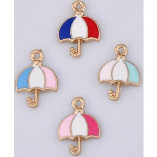 10pcs Korean DIY alloy parts enamel umbrella charms, gold hair material bracelet necklace pendants jewelry accessories Keychain