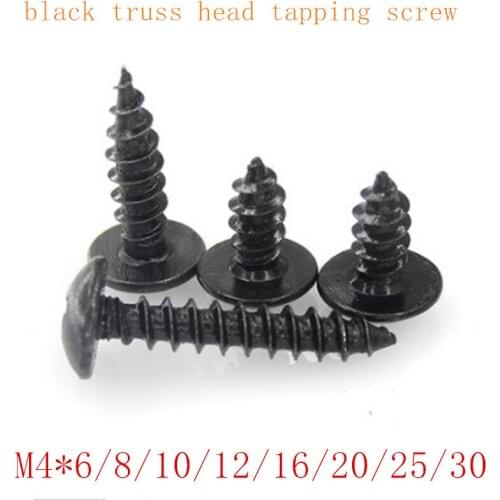 100PCS M4*6/8/10/12/16/20/25/30 Cross Mushroom Head Black Carbon Steel Phillips Head Self-tapping Electronic Small Wood Screws