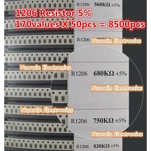 1206 SMD Resistor Sample Book 5% Tolerance 170valuesx50pcs=8500pcs Resistor Kit 0R~10M 0R-10M