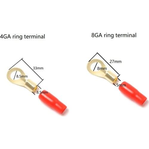 20pcs/lot 4GA 8GA Brass Connectors Car Audio Power Ground Wire Ring Terminals