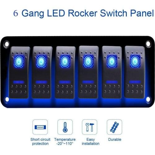 6 Gang Marine Switch Panel 12~24 V For Car Truck Caravan RV Marine Boat Yacht Circuit Breaker