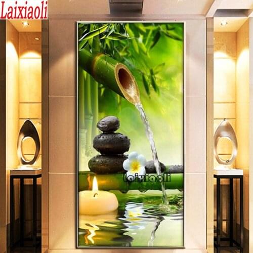 3D Green Bamboo Landscape Diamond embroidery full square round mosaic painting 5d diy diamond painting Aisle entrance decoration
