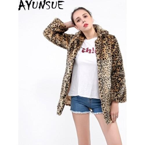 AYUNSUE Fall 2020 Faux Fur Coat Female Leopard Print Womens Winter Long Jacket Artificial Fur Coat Manteau Femme Hiver KJ998