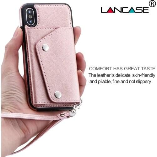 LANCASE Flip Wallet Case For iPhone 8 Plus Case For iphone 11 PRO 7 Plus Cover X XS Cards Slots Leather Handbag Stand TPU Funda