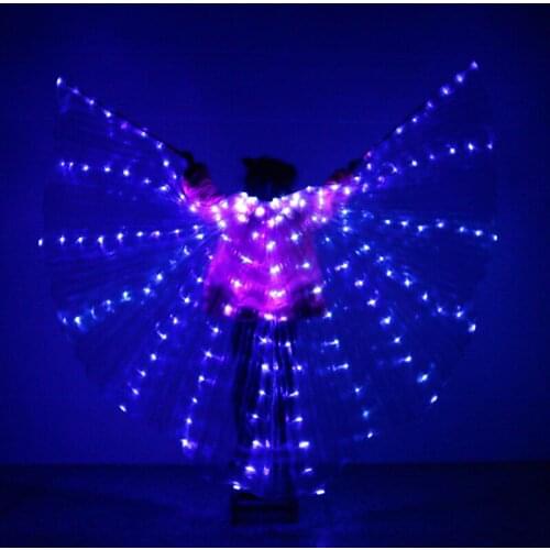 Children LED Isis Wings Belly Dance Wing 360 Degree Egyptian Stage Performance Props Wings Kids DJ LED Wings With Sticks and Bag
