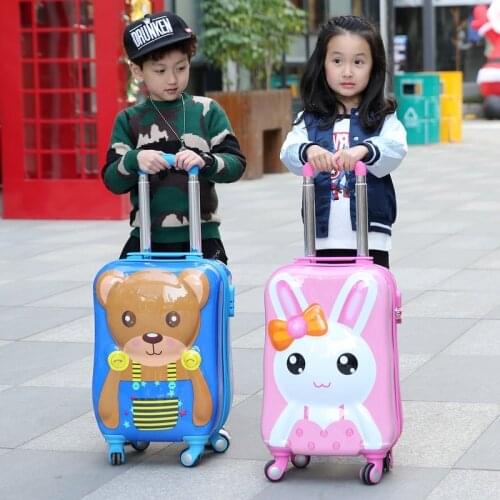 19 inch kids suitcase 3D cartoon rabbit bear luggage childrens trolley luggage bag travel cabin carry on suitcase on wheels