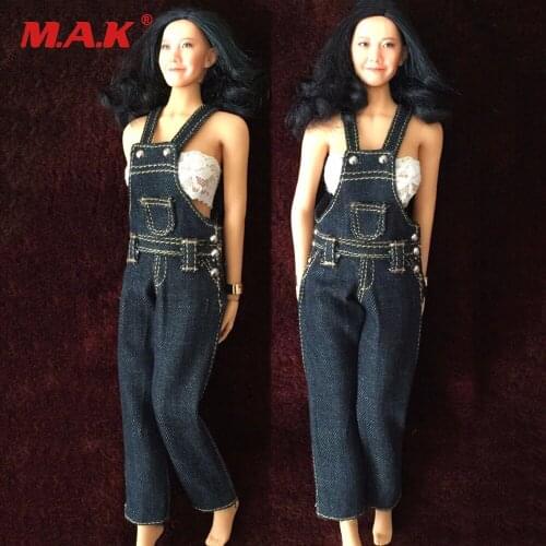 1:6scale girl Jeans pants trousers overalls dungarees clothes for 12'' female lady woman action body figure casual clothes set