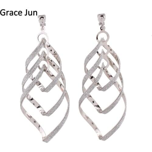 Grace Jun 6 Colors Choose Multi-layer Scrub Water Drop Shape Clip on Earrings for Women Luxury Fashion Large Pierced Earrings