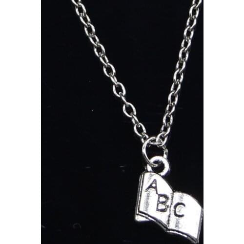 20pcs New Fashion Necklace 11x11mm opened book abc Pendants Short Long Women Men Colar Gift Jewelry Choker