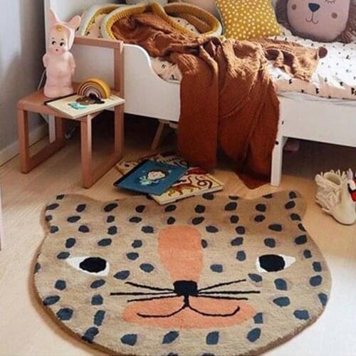 Nordic Style Carpet Kids Room Baby Crawling Carpet Play Mat Cat Print Round Floor Rugs for Bedroom Bedside Game Mat for Children