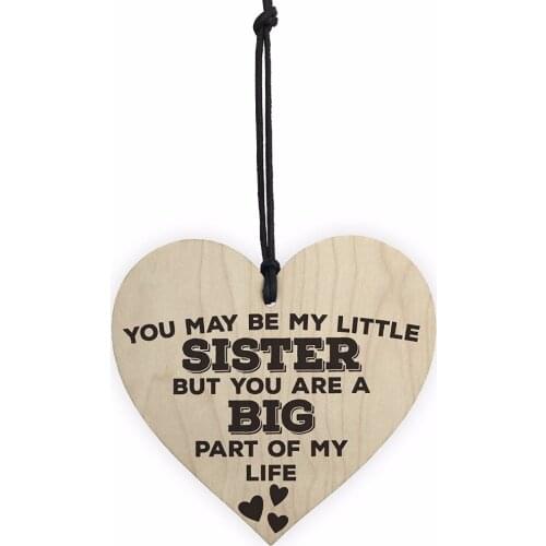 Little Sister Big Part Of My Life Wooden Hanging Heart Plaque Sister Love Sign Christmas Gift
