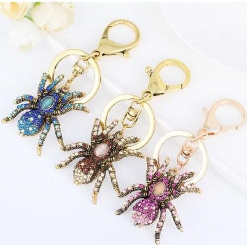 Fashion Steampunk Crystal Spider Key Ring Metal Insect Key Chain For Women Keychain Jewelry Halloween Pendant Bag Holder