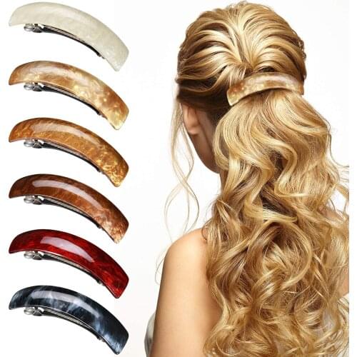 6 Pcs/Pack Set Of Basic Acrylic Barrette Pink Pearly And Black Ifinishes Small Hair Clips For Women Hair Accessories