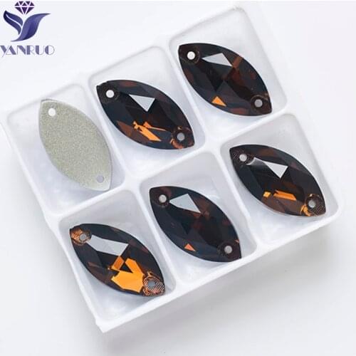 YANRUO 3223 All Sizes Smoked Topaz Navette Strass Flatback Sew On Rhinestone Paste Crystal Stones For Dresses