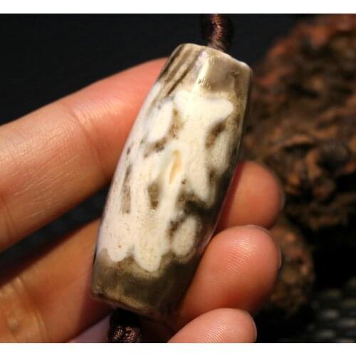 Treasure Power Tibetan Old Agate Special TOTEM Gray white dZi Bead Amulet Timestown UPD1210A