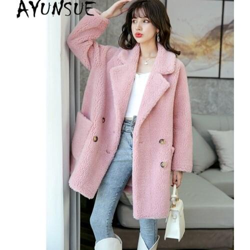 AYUNSUE 2021 Winter Womens Fur Coat Casual Sheep Shearling Coats Female Wool Jacket Korean Style Casaco Feminino Inverno Gxy384