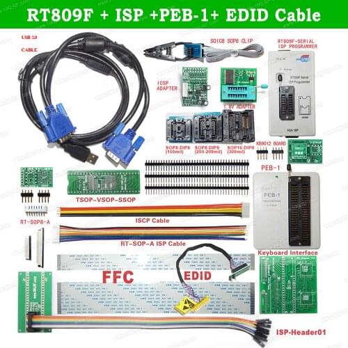 RT809F Programmer All Adapters SOP8 IC Clip Motherboard LCD Reader + PEB-1 + EDID + ISP-DuPont-Heade