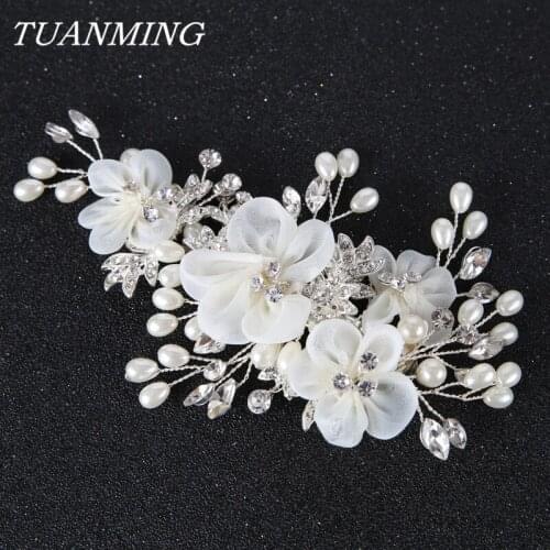 Yarn Flower Hair Ornaments Pearl Crystal Hair Clips Bride Headbands Wedding Hair Accessories Elegant Flower Hair Clips