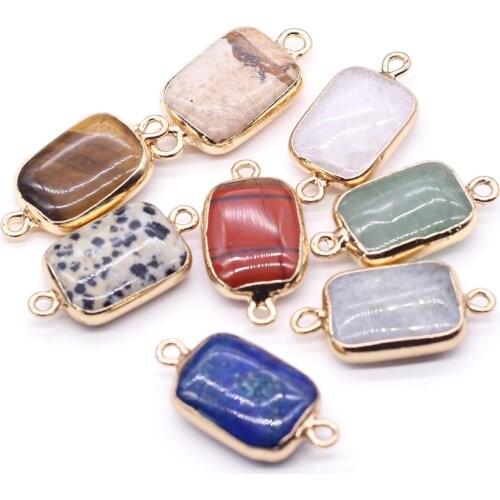 Reiki Oblique Rectangle Pendant Double Hole White Jades Charms Tiger Eye Stones Connectors for Making DIY Jewelry Necklace