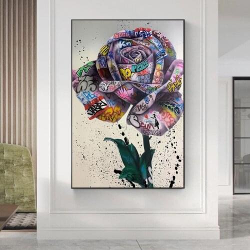 Rose Flowers Graffiti Art Canvas Paintings on the Wall Art Posters and Prints Street Art of Love Nordic Art Pictures Home Decor