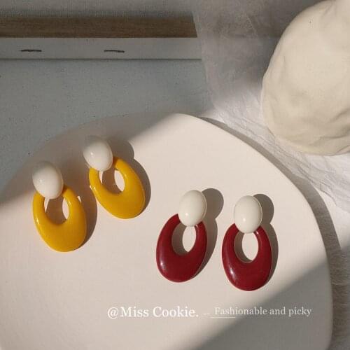 S925 Silver Needle Resin Oval Hollow Korean Temperament Earrings Birthday Gift Womens Accessories Set of Earrings Birthday Gift