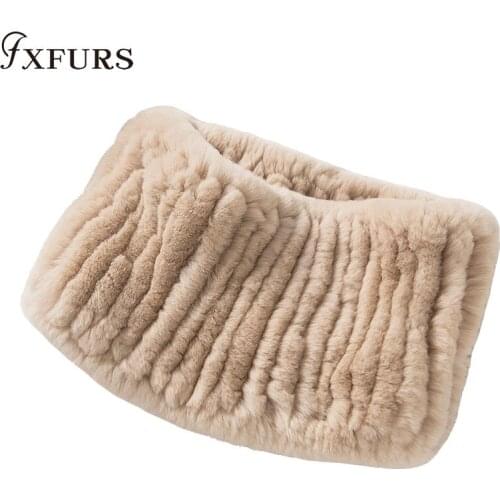 2020 New Real Rex Rabbit Fur Ring Women Scarf Snood Knitted Scarves Warm Soft Elastic Natural Fur Neckerchief Headband Winter