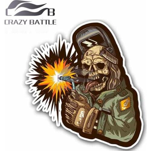 Crazy Battle 13 x 10.2cm For Zombie Welder Welding Helmet DIY Motorcycle Car Sticker 3D Funny Windows Bumper Waterproof Decal