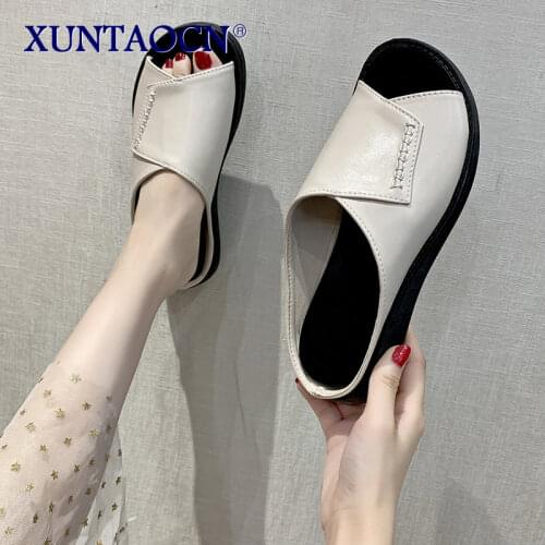 Women Slippers 2021 Ladies Summer Soft Leather Shoes Female Wedge Heels Fashion Mules Platform Anti Slip Comfortable Beach Slide