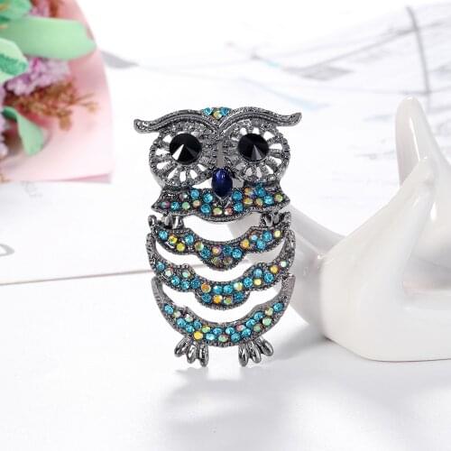 Vintage blue fancy diamond owl Brooches for Women Enamel Brooch Pins Jewelry Accessories