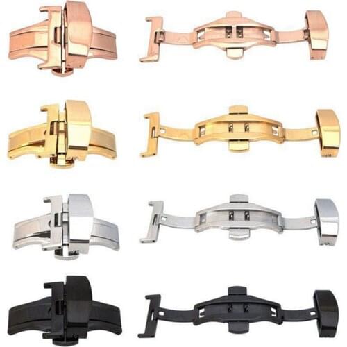 10PCS/lot Stainless Steel Double Push Button Fold Watch Buckle Butterfly Deployment Clasp 12mm 14mm 16mm 18mm 20mm 22mm 24mm